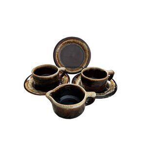 Vintage Pfaltzgraff USA Yorktowne Drip Glaze Coffee Set Rustic Brown Stoneware